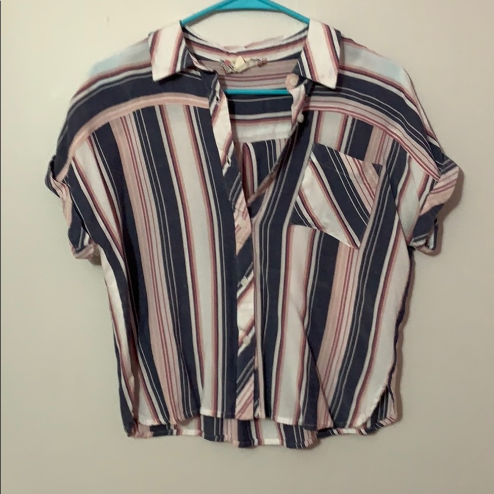 ON HOLD💓 Pink Rose Stripes Collared Shirt